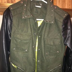 NWOT FAUX LEATHER WOOL WOMENS M JACKET GREEN/BLACK